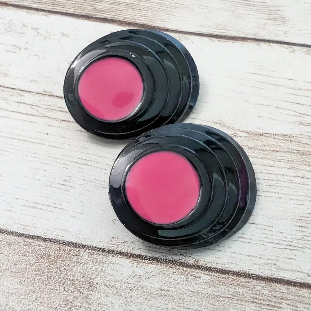 Vintage Clip On Earrings Dark Pink & Black Oval 1.25